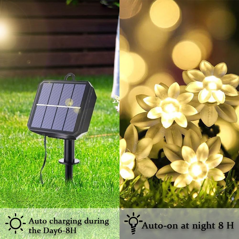 Catena Luminosa Esterno Solare, Catena Luminosa Solare con LED Lotus, IP65 Impermeabile Catena Luci Solari Esterno, Adatta per Festival, Feste, Giardini, Terrazze (Caldo,32m, 300 Luci)