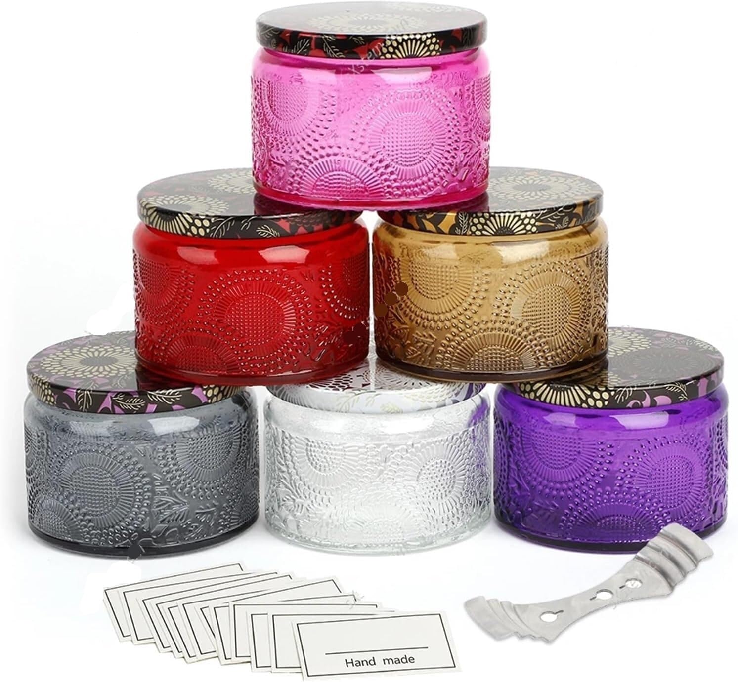 CQAHDSEVF Candle Containers, 6pcs Glass Empty Candle Jars with Lids 120ml Aromatherapy Candle Making Multicolor(Multicolor)