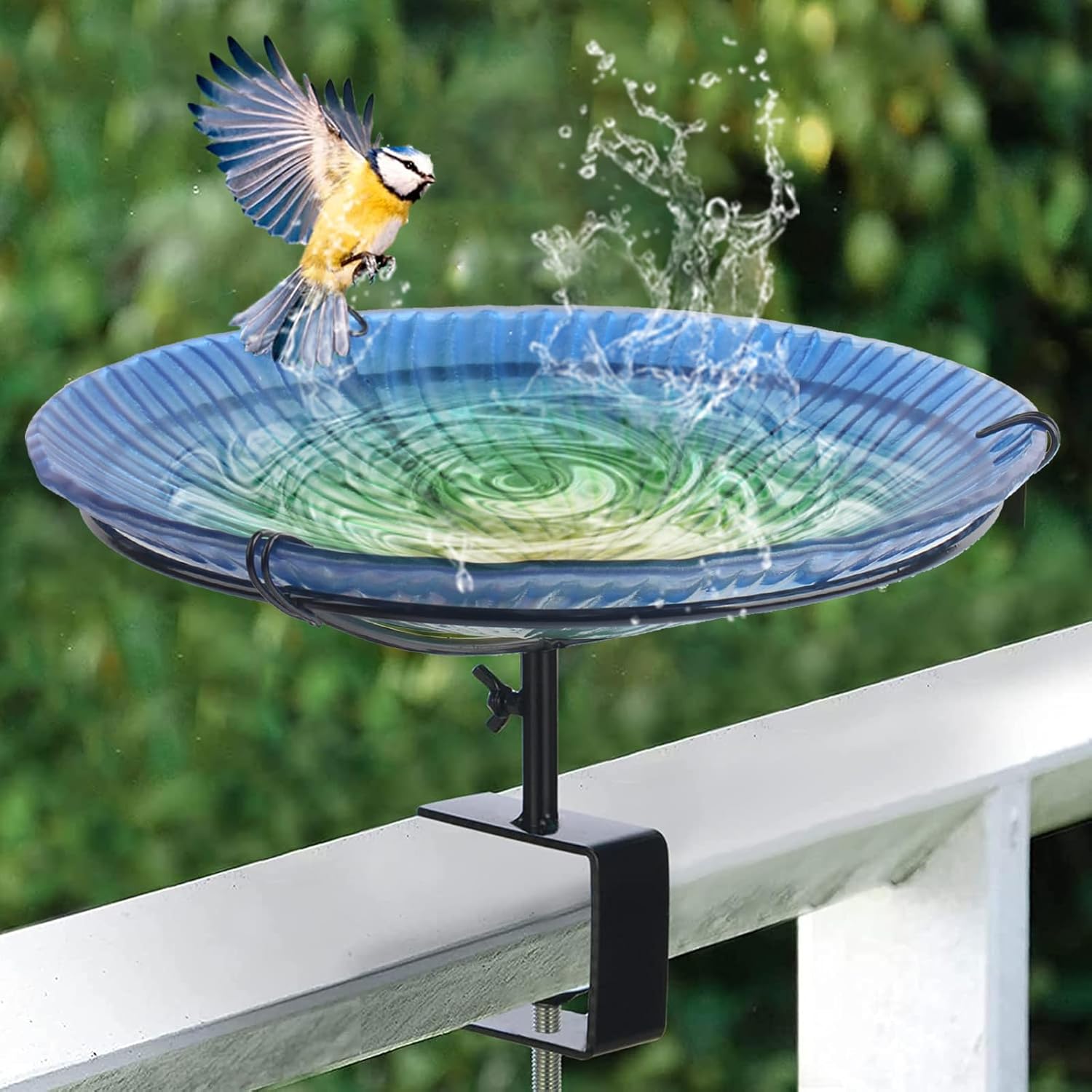 teyigarden Bird Bath Deck Mounted, 10.5" Glass Balcony