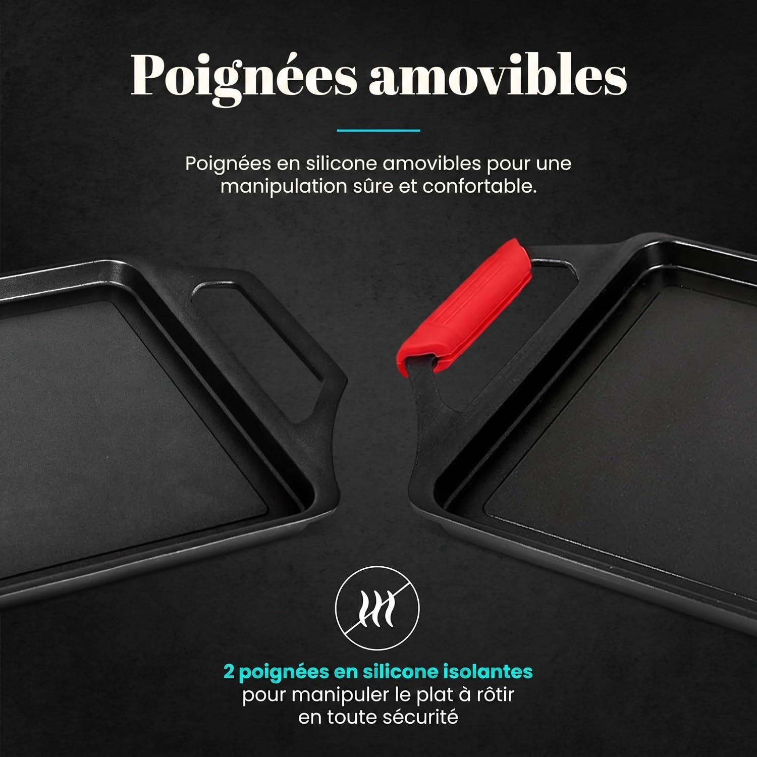 WECOOK! Ecostone Plaque à Griller Induction 43 X 25cm, Fonte d'Aluminium, Anti-adhésif XTRA DUPONT Écologique sans PFOA, Épaisseur 5 mm, Poignées en Silicone, Vitrocéramique, Gaz, Four