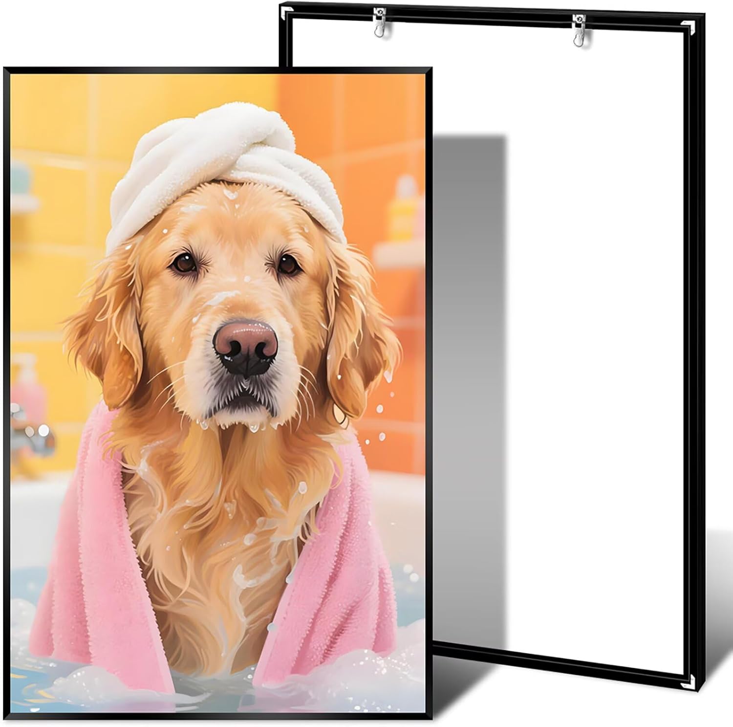 Labrador Bath Wall Art Cute Playful Pet Dog Portrait Canvas Prints Modern Whimsical Bathroom Poster Painting Funny Trendy Animal Aesthetic Picture Decor for Bathroom Bedroom 12x16inch Black Framed