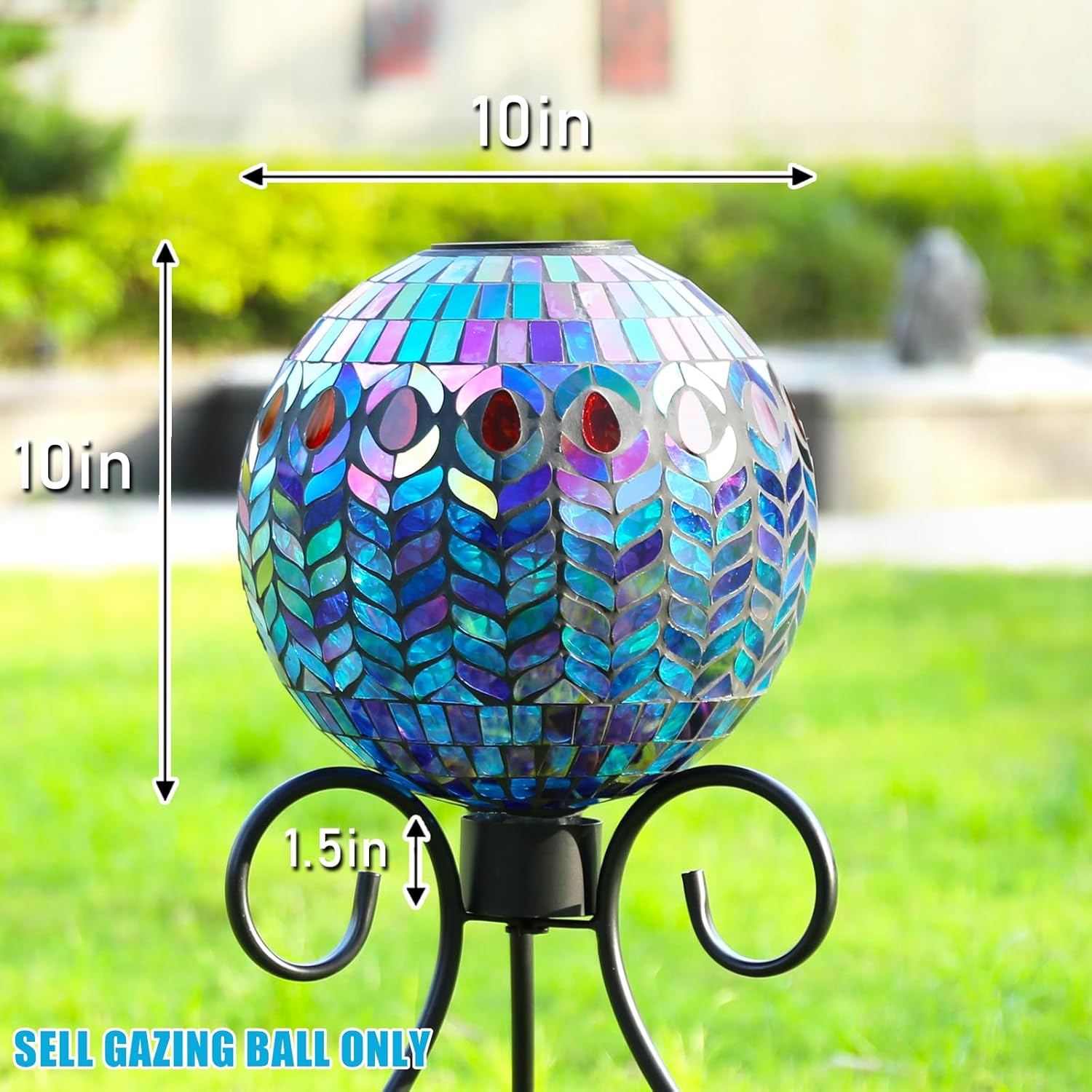 VCUTEKA Solar Gazing Ball, Mosaic Glass Gazing Balls Sphere with Solar Light for Garden Lawn Outdoor Ornament Yard Decorative, 10"