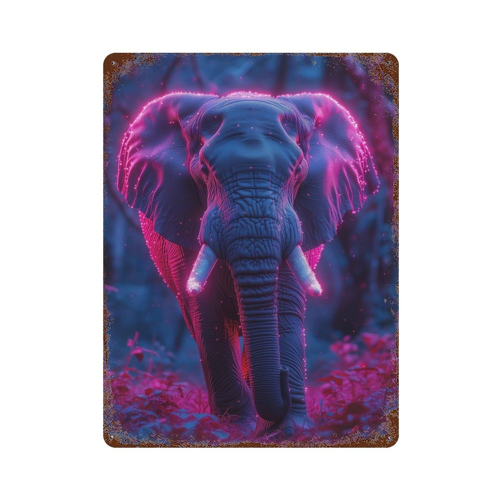 Neon Elephant 15.7"x11.8" Vintage Rust Metal Sign, Shabby Chic Decor for Garage, Bar And Workshop Decor