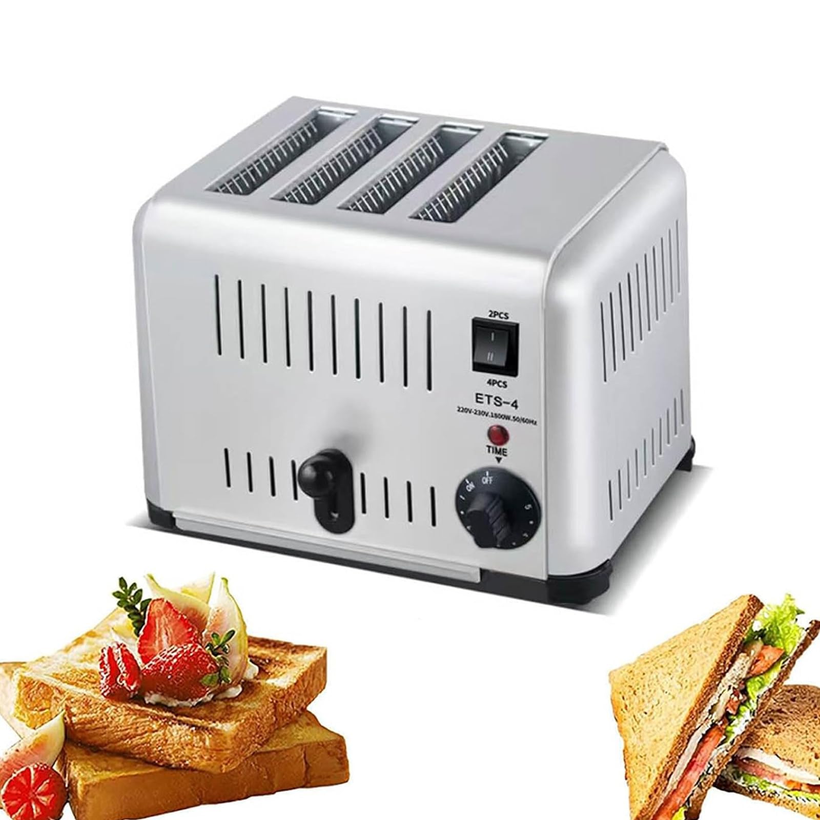 Tostadora comercial resistente de 4 ranuras, 2,24 kW de alta potencia, control de 5 vías, ranuras extra anchas para sándwiches y bagels, incluye bandeja para migas