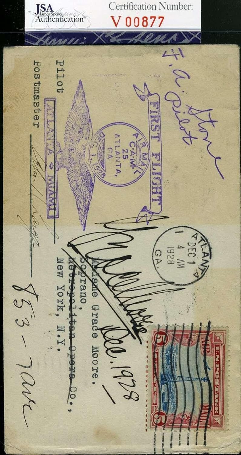 Madam Grace Moore D.48 Coa Hand Signed 1928 Fdc Autograph Authenticated