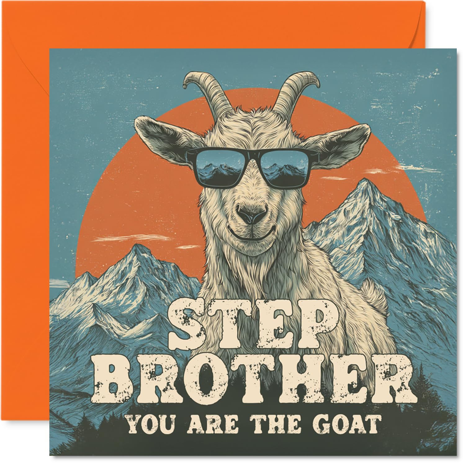 Step Brother Birthday Card - You Are The Goat - Happy Birthday Card for Step Brother from Sister Sibling, 145mm Funny Animal Bday Greeting Cards