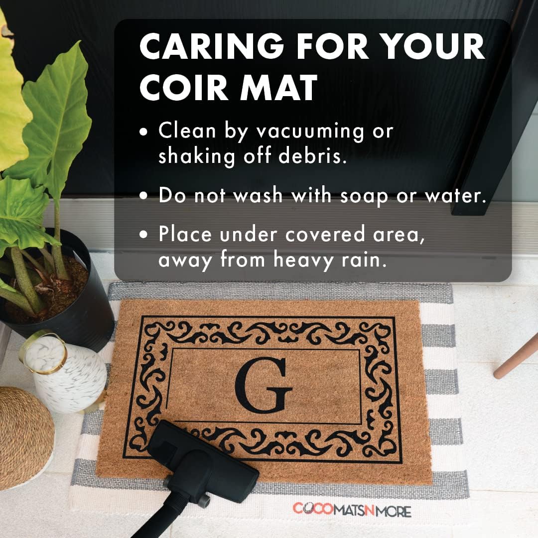 COCO MATS 'N MORE Blue Rolling Scrolls Bordered Monogrammed Coco Doormat 22" x 36" with Vinyl Backing | Unique Monogram Outside Door Mat | Keeps Clean Home, Scrapes Dirtiest Shoes