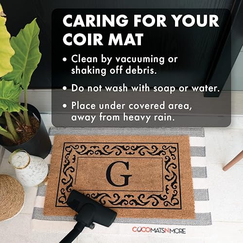 Miniatura 6 de COCO MATS 'N MORE Felpudo de Coco con Monograma de Pergaminos Enrollados Negros con Borde de 18" x 30" con Respaldo de Vinilo  Felpudo Personalizado