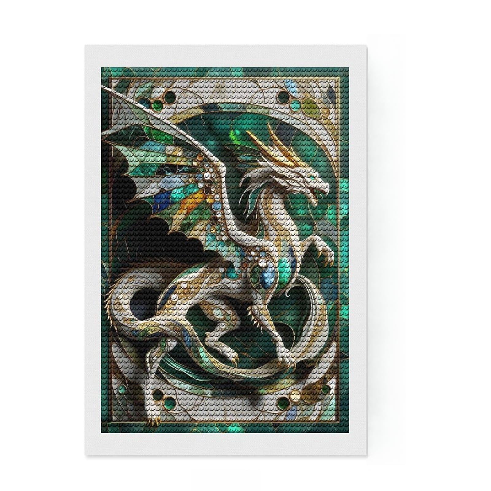 Junmoney Abstract Dragon Kintsugi Full Drill Diamond Painting Kit 8"x12", Relaxing DIY Hobby, Calming Craft to Unwind, Vintage Style Decor