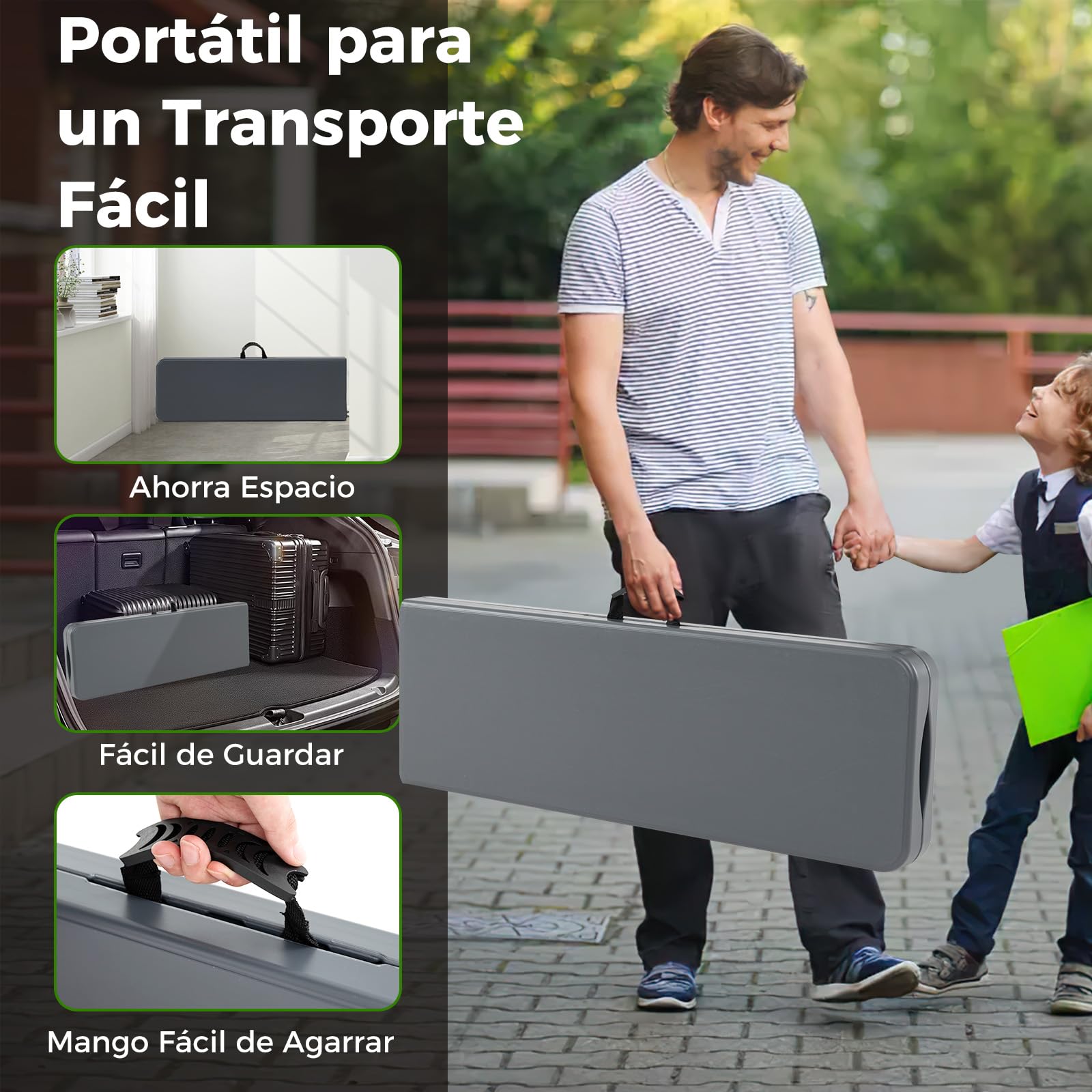 GOPLUS Banco Plegable Portátil para 4 Personas, Asiento Exterior Interior con Asa de Transporte, Banco Jardin Impermeable para Deportes Picnic Fiesta Camping Barbacoa (180x30x43 cm,Gris)