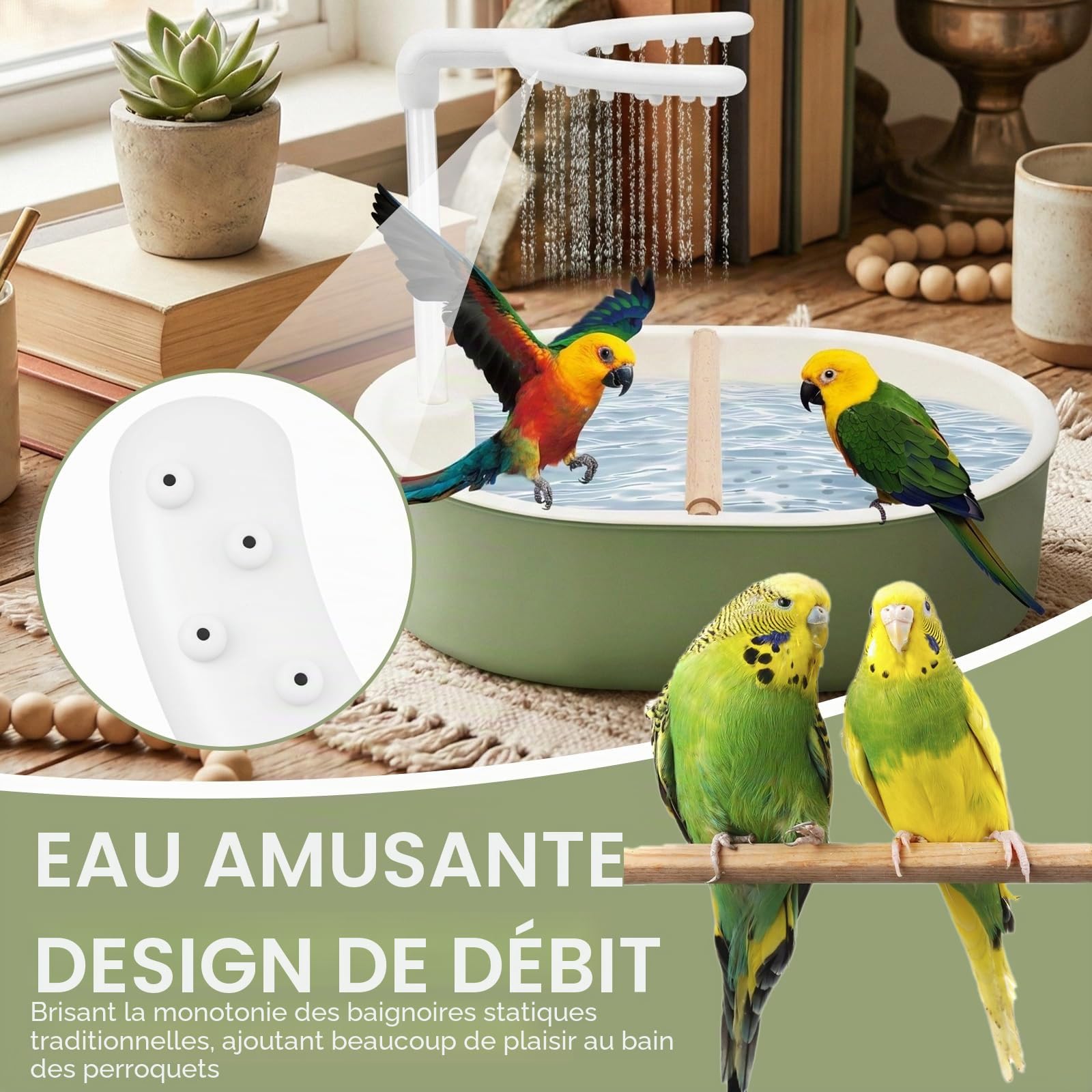 Douche à oiseaux, perruche, avec cascade et eau circulante, 31,8 × 25 × 8,5 cm, pour perruches, calopsittes, perruches, calopsittes