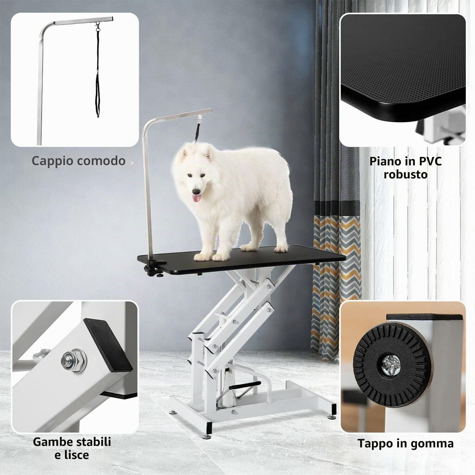 Tavolo da toelettatura per cani di grandi dimensioni Tavolo da toelettatura idraulico per sollevamento animali portatile Portatile con braccio regolabile Stazione per toelettatura per cani Capacità ma