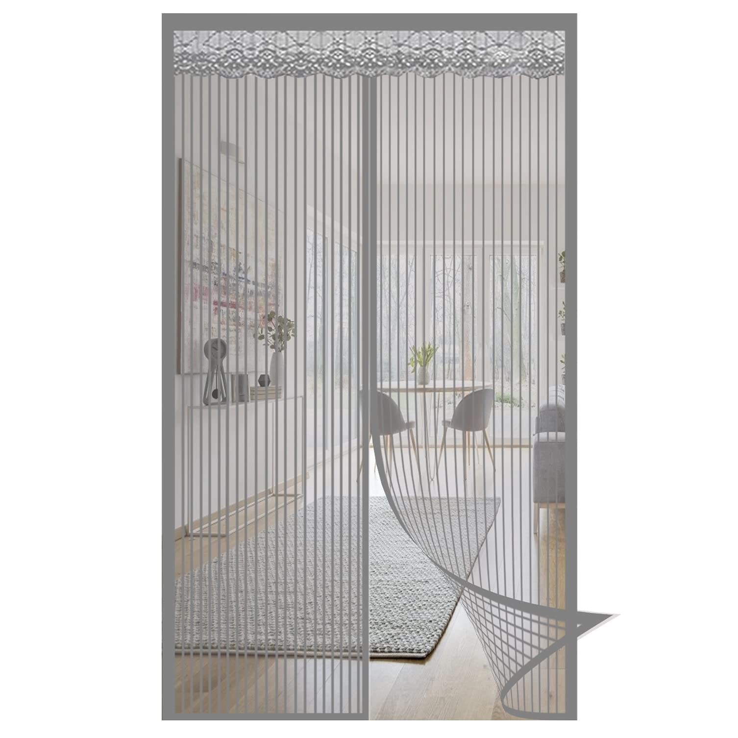 Gouer Gray A Magnetic Fly Screen Door, 85X200cm High Density Fly Screen Door Magnetic Automatically Closing, For Kitchen/Bedroom/Air Conditioner Room,