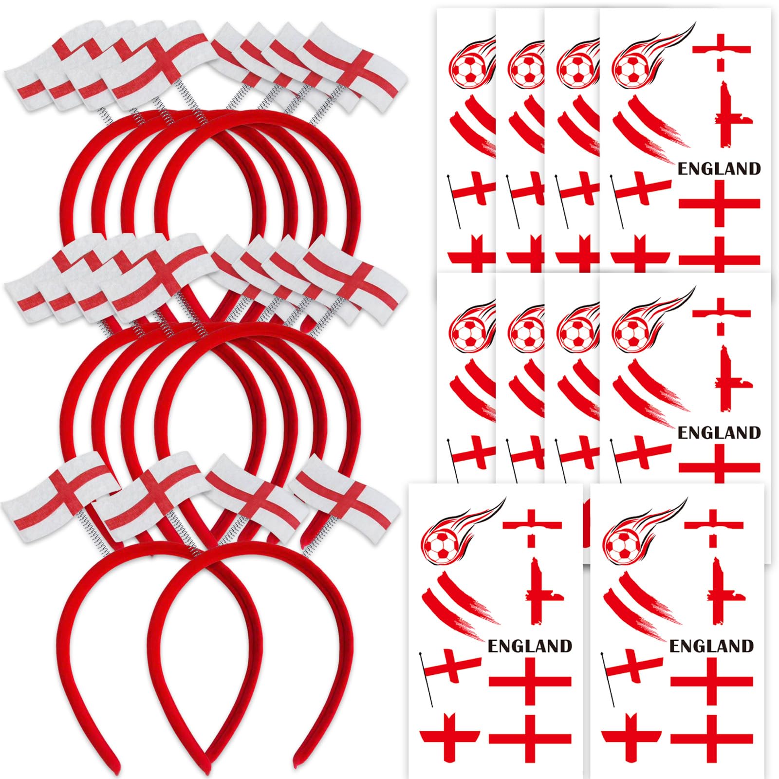 Jidkhfk 20PCS World Cup Football 2026 England Flag Headbands for Soccer Fans with England Temporary Tattoos Stickers World Cup Soccer Headband Set St Georges Flag Accessories for Sports Events