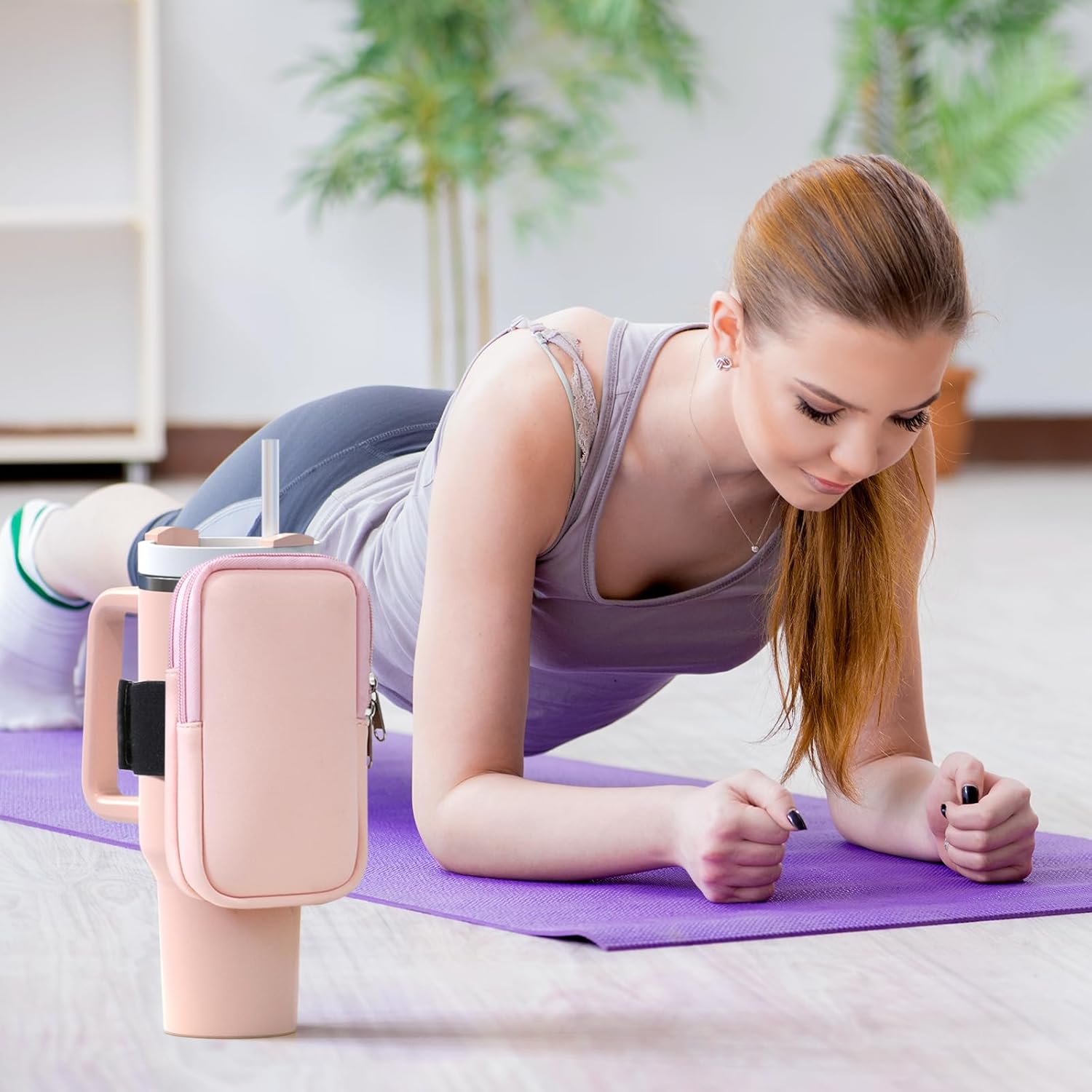 Water Bottle Pouch For Stanley Cup 40oz 30oz, Running Water Bottle Bag for Cards, Keys, Phone, Gym Accessories For Men Women, Travel Tumbler Mug Pouch Compatible With Stanley, Simple Modern - Image 6