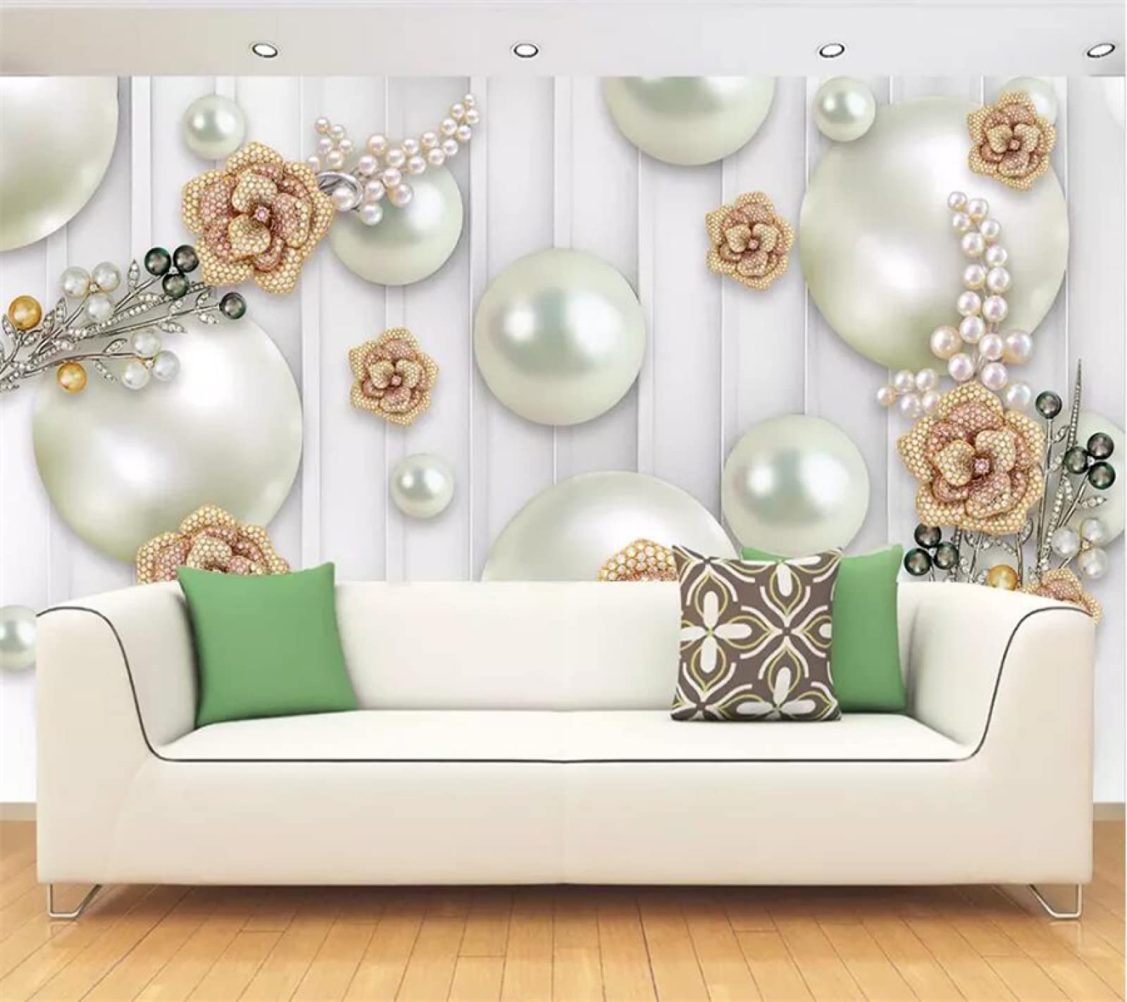 Tapeta ścienna kwiaty i perły szer. 250 x wys. 175 cm mural ścienny 3D tapeta naklejki do salonu sypialni niesamoprzylepne