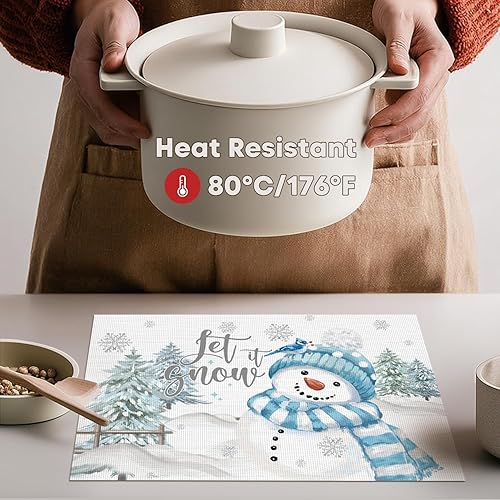 Miniatura 3 de Artoid Mode Juego de 4 manteles individuales de vinilo azul de Navidad, lavables a la nieve, resistentes al calor, para invierno, PVC, para