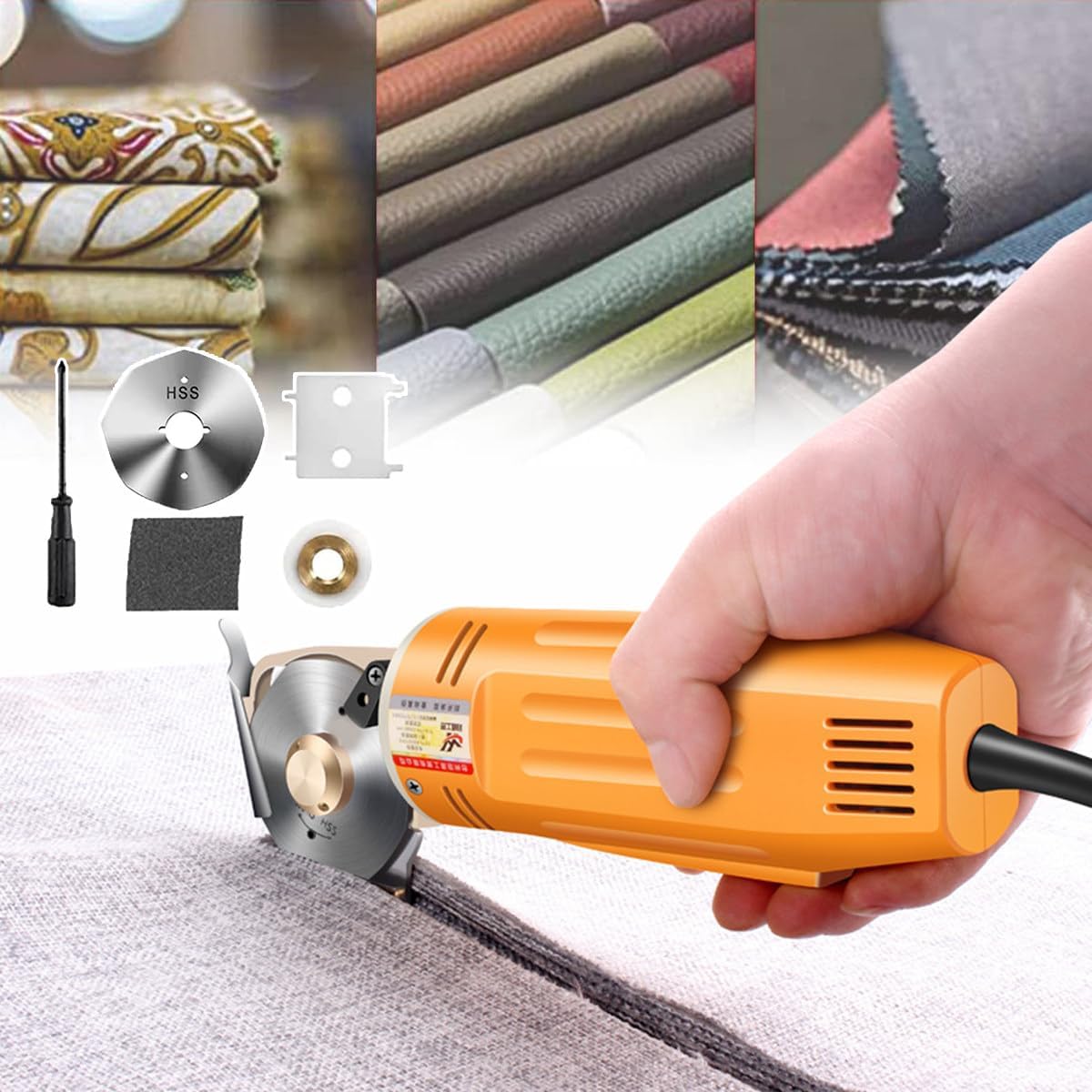 170W Electric Rotary Fabric Cutter, Handheld Cloth Cutting Machine,Cutting Thickness: 25Mm, Automatic Sharpening Function, Multi-Layer Cutting,Safety Switch,for Textile/L