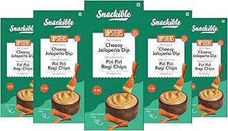 Snackible MU(N) CH BETTER Cheesy Jalepeno Dip With Piri Piri Ragi Chips - 56Gm (Pack Of 3)