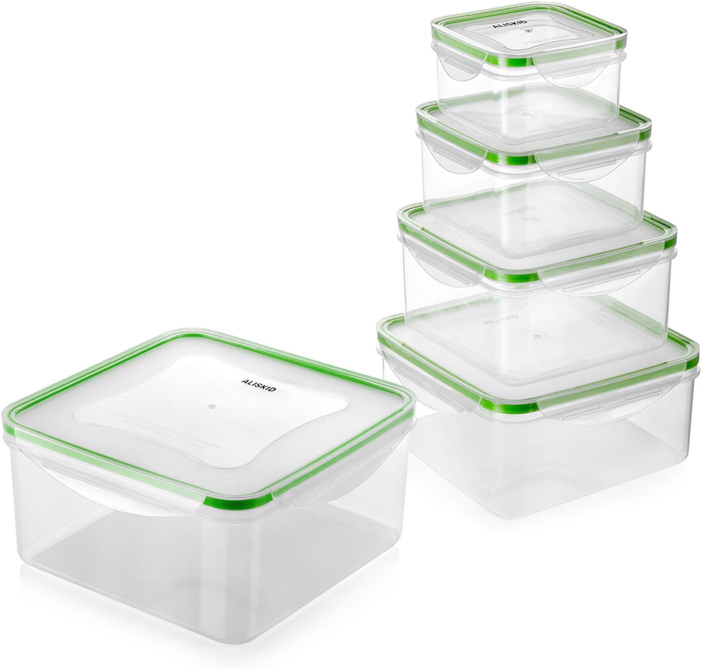 Food Storage Containers with Lids - ALISKID 5 Pack Airtight Plastic Crisper Containers Set, BPA Free, Freezer, Dishwasher, Microwave Safe