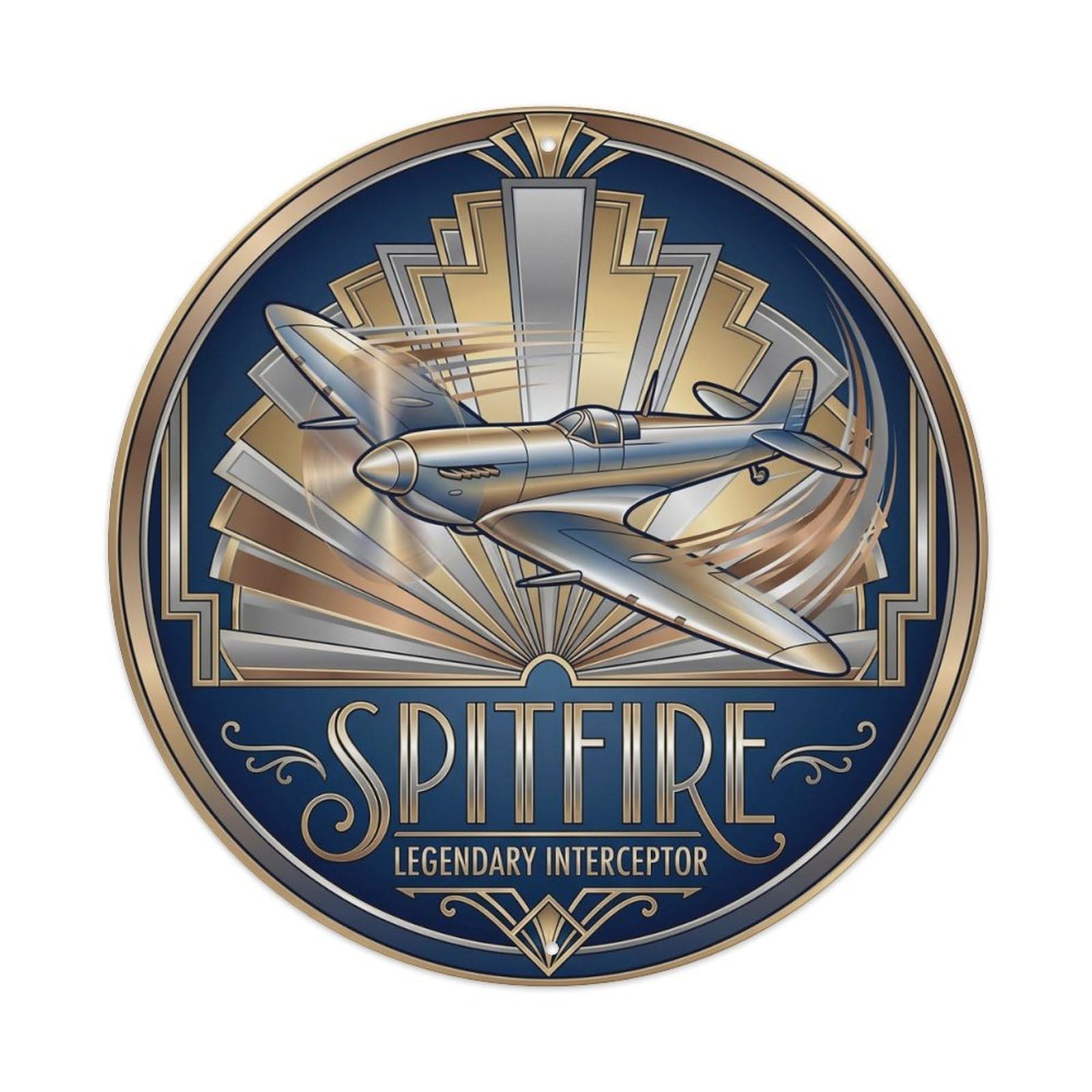 Spitfire Fighter Aircraft British WWII Deco Military Metal Tin Sign Plaque Wall Decor for Cafe, Man Cave, Club Bar, Office, Home Garden Round Metal Poster 8x8Inch