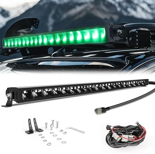 Miniatura 6 de Barra de luz LED sin remaches de 20 pulgadas con DRL verde, luz de conducción todoterreno, hasta 15,000 lúmenes, luz blanca de 6000 K, 1500 pies de