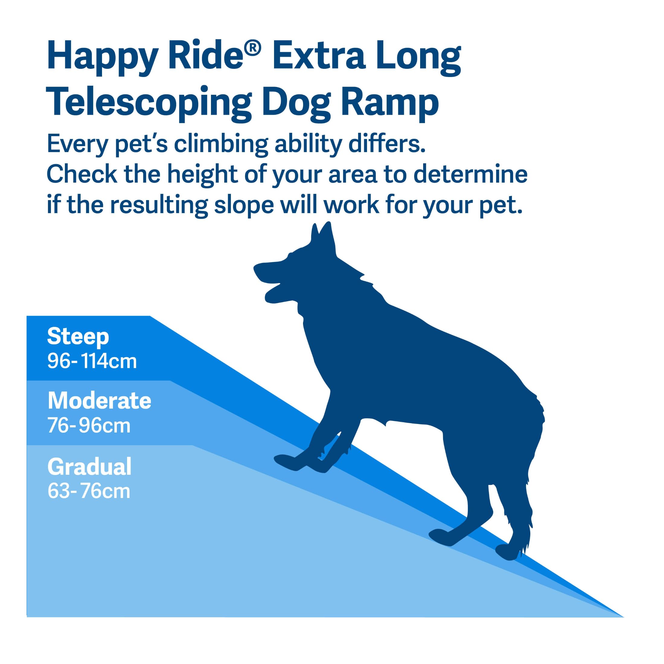 PetSafe Rampa telescopica extra lunga Happy Ride, laterale, trasportabile per cani. Adatto a diversi tipi di veicoli. Telaio in alluminio resistente fino a 136 kg, superficie di trazione elevata