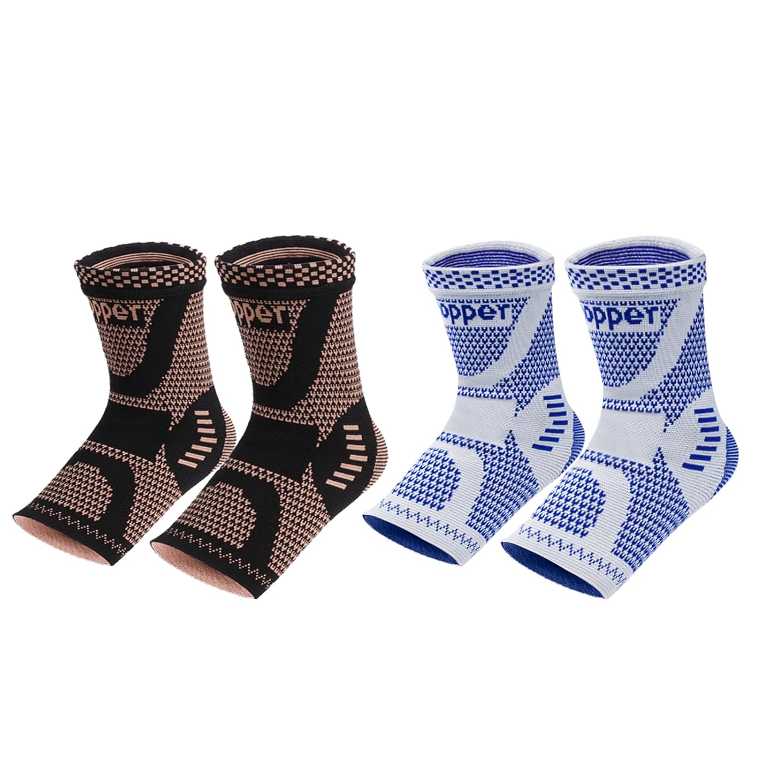 LISEPWU 2 Pairs Copper Ankle Brace, Copper Infused Ankle Support Compression Sleeve for Men & Women（X-Large, Yellow black and Blue gray）