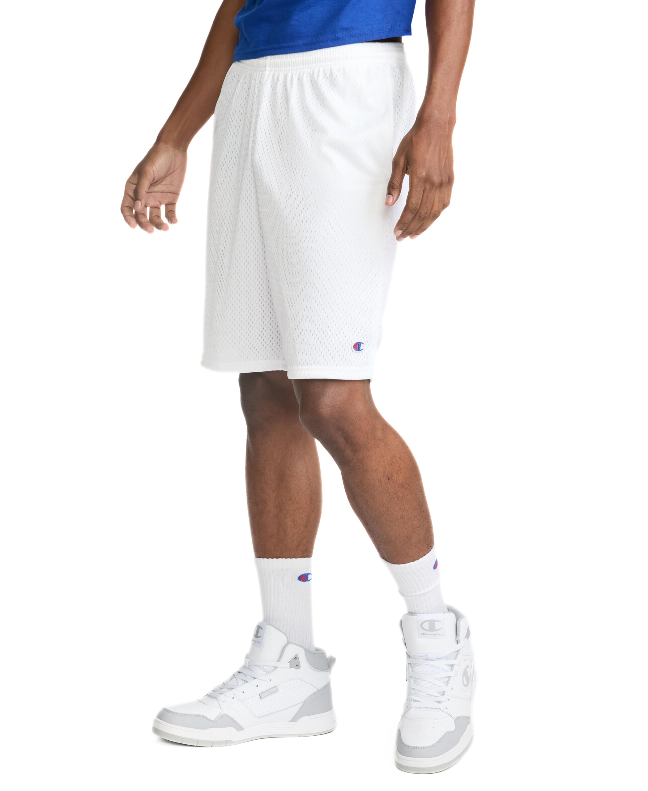 Champion Men's Mesh Shorts, Lined Mesh Basketball Shorts, Mesh Gym Shorts (Reg. or Big & Tall), White C Patch Logo, XX-Large