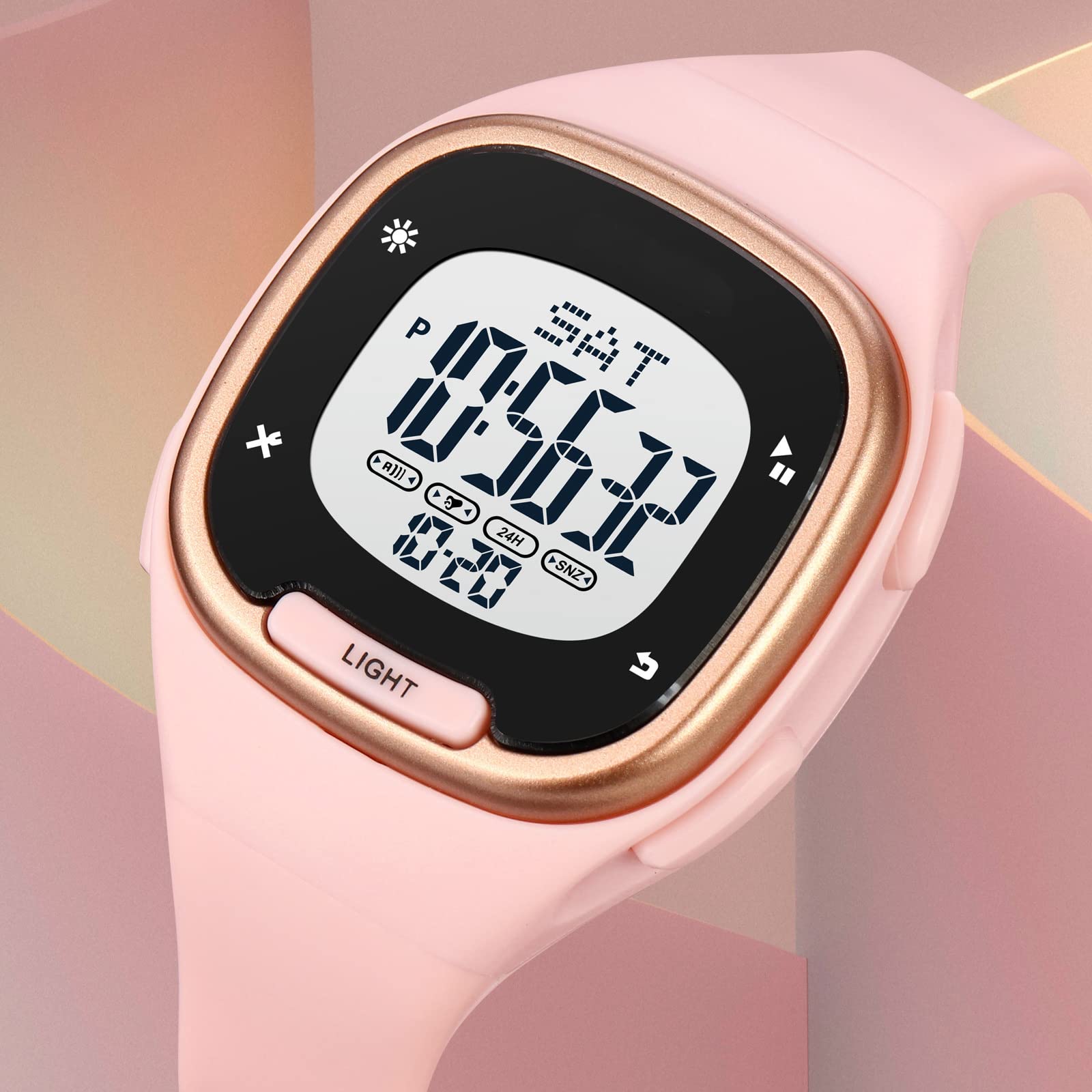 Reloj digital para mujer, reloj deportivo electrónico, 5 ATM, resistente al agua, cronómetro, cronómetro, reloj de cuarzo, para mujeres, niñas, niños, negro, dorado, Rosa., Correa