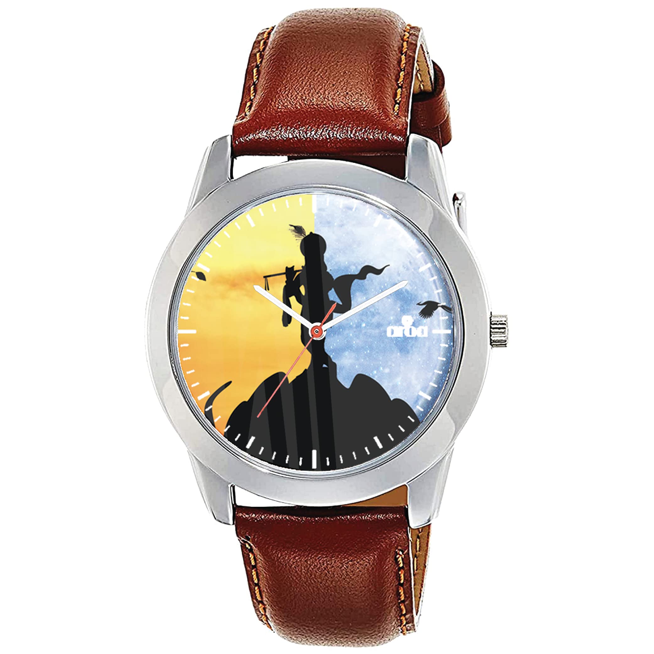 AROA Watch for Men with Krishna Bhagwan Sun and Moon Phase Effect Model :652 in Steel Metal Type Brown Strap Analog Watch Yellow and Blue Dial for Men Stylish Watch for Boys (B0C6QM1K17) Amazon Price History, Amazon Price Tracker