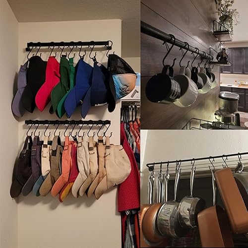 Miniatura 4 de Hamiutci 12 ganchos en S, ganchos en S negros para plantas colgantes, ganchos en forma de S con hebilla de seguridad resistentes para armario,