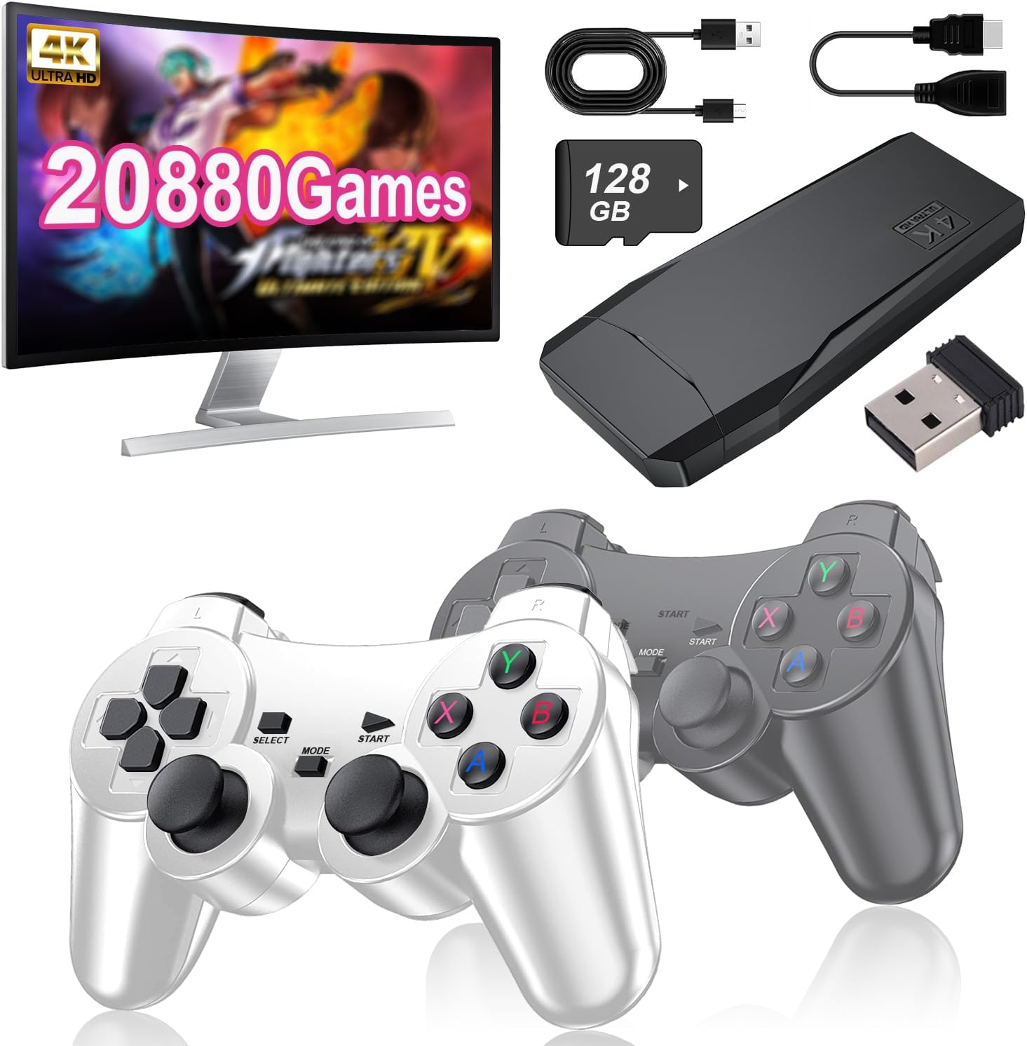 4K Wireless Retro Game Stick Console 20000+ Classic Video TV Games, Retro Stick Built in 9 Emulators Plug and Play Video Games for TV