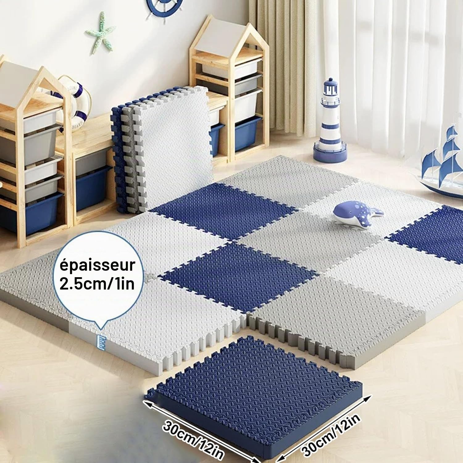 ELzEy Tapis de Jeu Puzzle 16 tuiles Tapis en Mousse emboîtable carré, Carreaux de Sol en Mousse(White+Coffee)