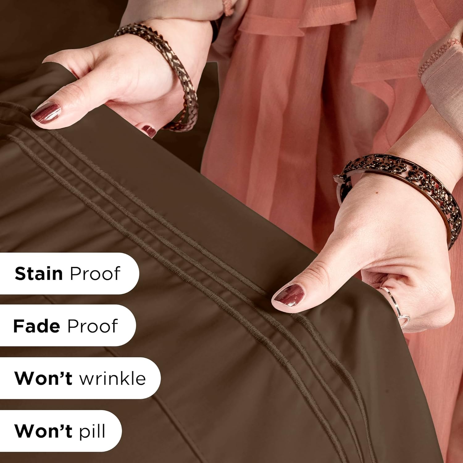 ROYALE LINENS 4 Piece King Sheets Set - Soft Brushed 1800 Microfiber Bedding - 1 Fitted, 1 Flat Sheet, 2 Pillow Cases - Wrinkle Free & Fade Resistant - Hotel Luxury Bed Sheets (Chocolate Brown, King) - Image 5