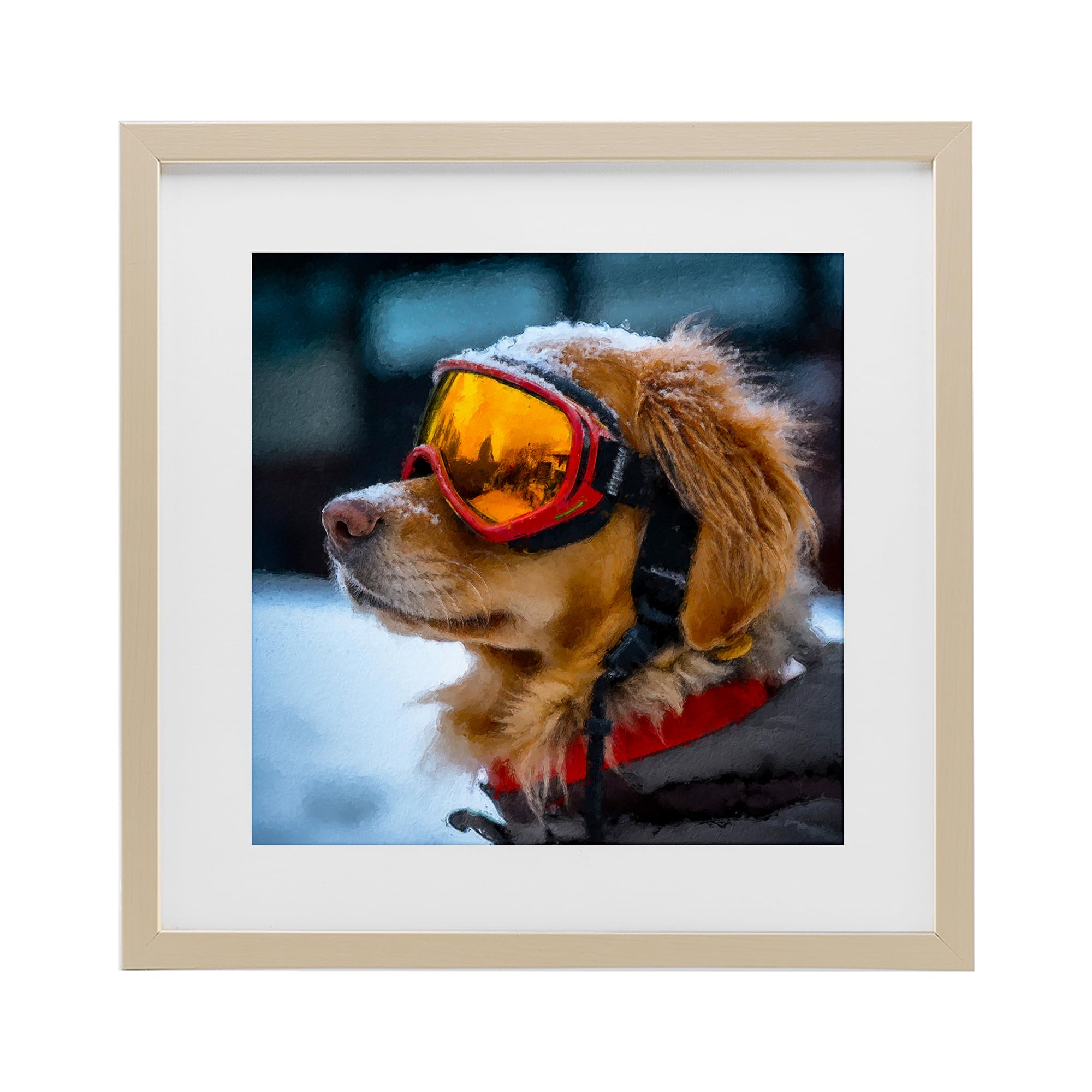 'Ski Goggles Dog'| Framed Print Under Glass