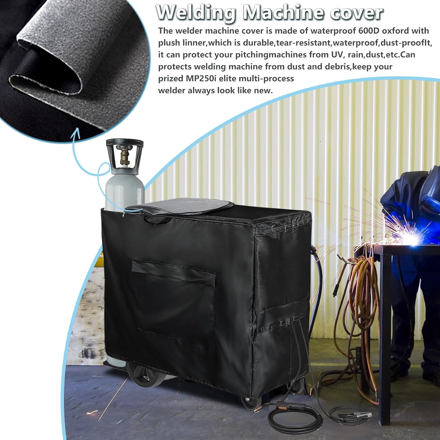 Welding Machine Cover with Zipper,Heavy Duty 600D Waterproof Welding Cart Cover,Welder Covers for Welder Models TIG/MIG 240/230/MP250i/252/255.(40''L*16''W*32''H)