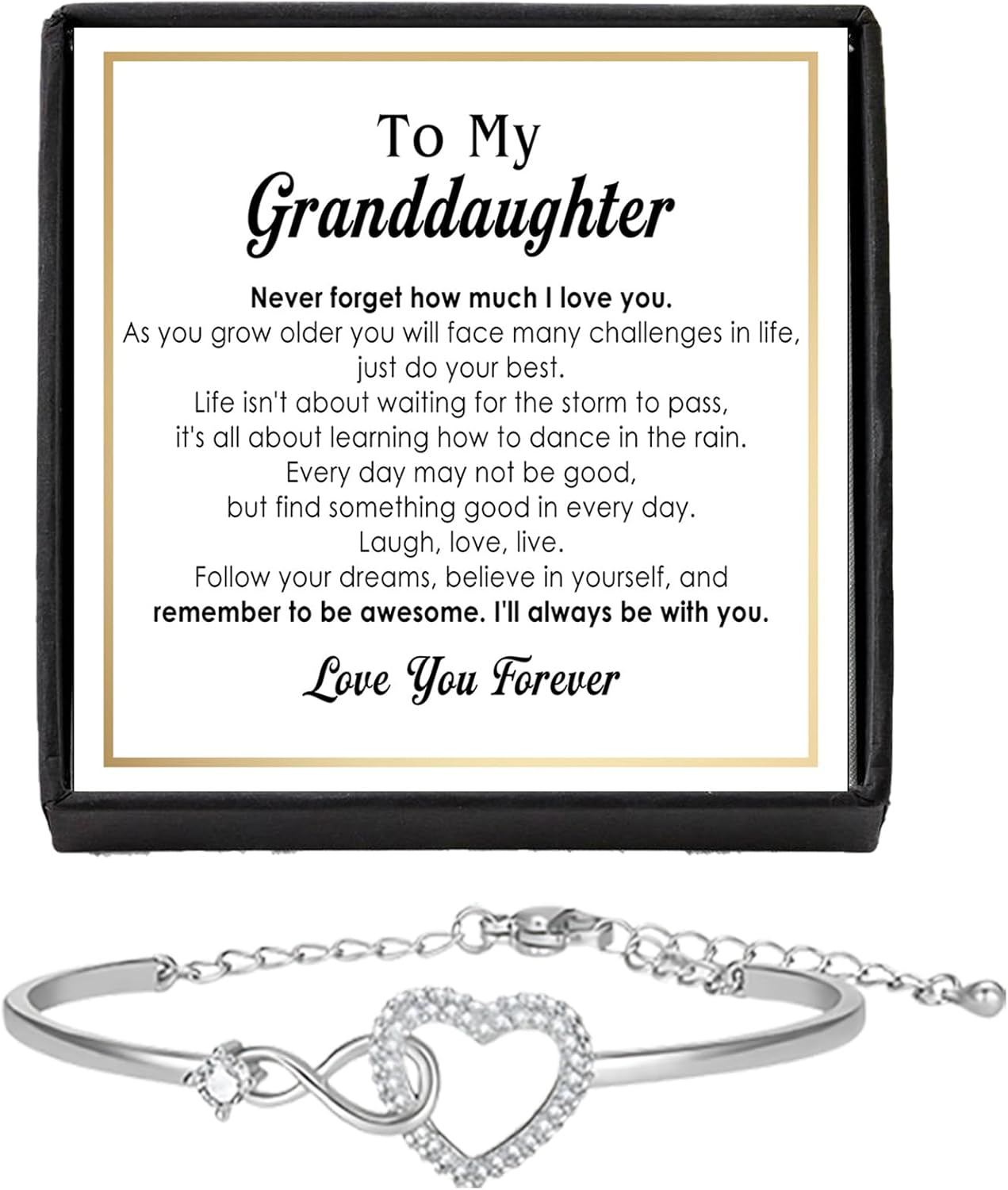 To My Granddaughter - Infinity Heart Bracelet Gift with Meaningful Card, Granddaughter Gifts from Grandma & Grandpa, Elegant Silver Jewelry for Birthday, Graduation, Christmas.