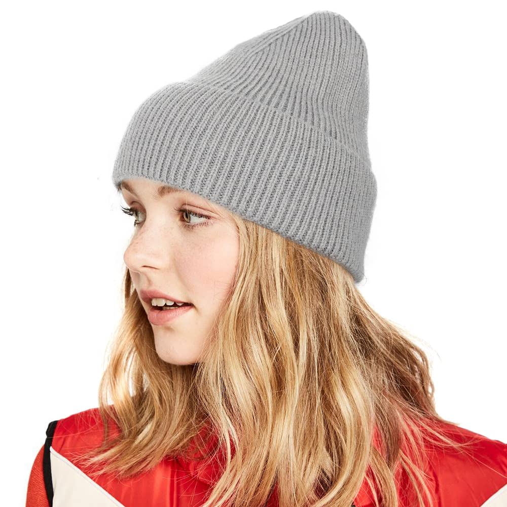 Beanie Hats for Men & Women Slouchy Beanie Soft Warm Cuffed Winter Knit Skull Cap Fisherman Beanie, Light Grey, One size