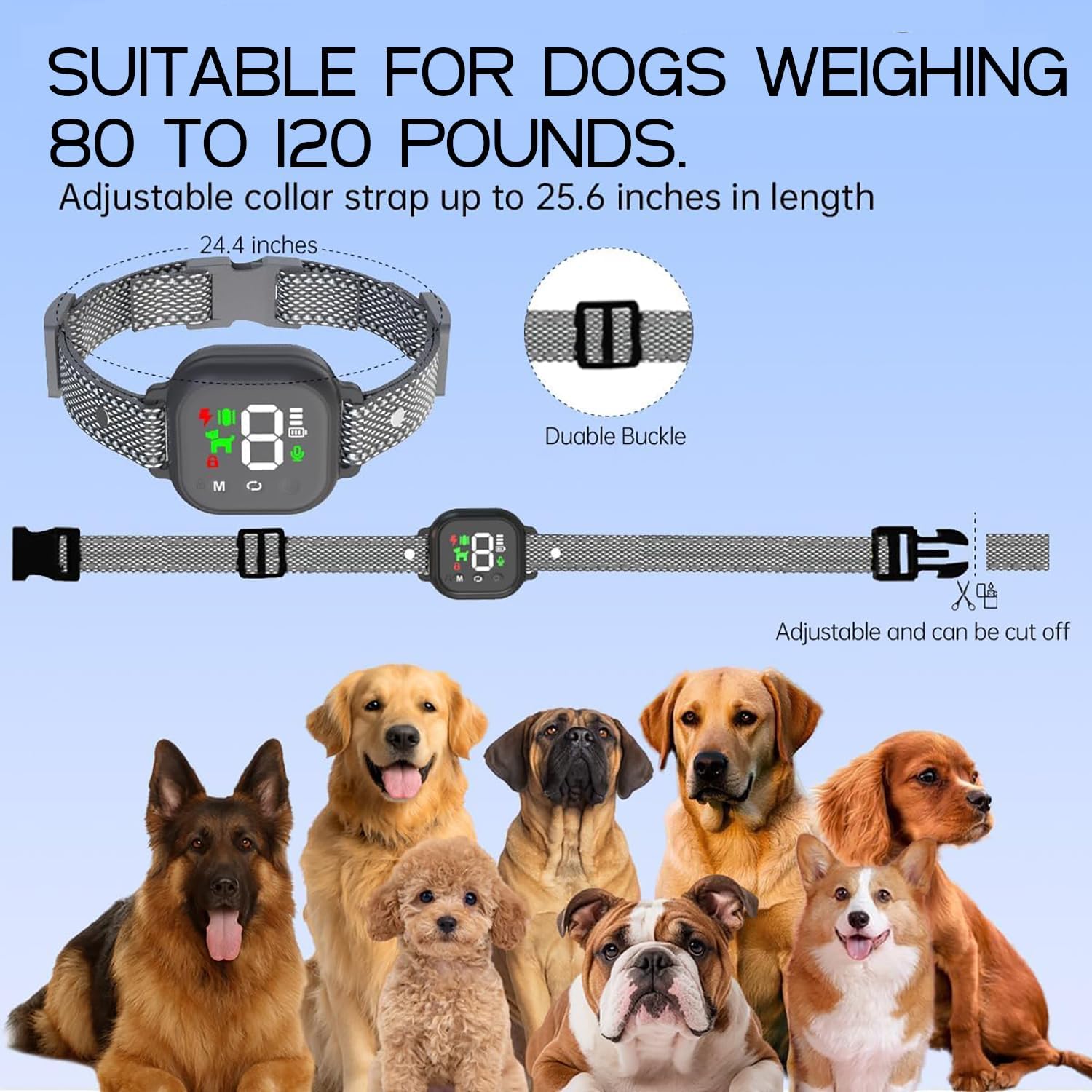 Dog Anti Bark Collar, Rechargeable Smart Anti-Bark Collar, Medium Dogs, Large Dogs 10-120 Pound Anti-Bark Training Collar, 8 Adjustable Sensitivity, Stop Bark Collar with Beep Vibrating Shock (White)
