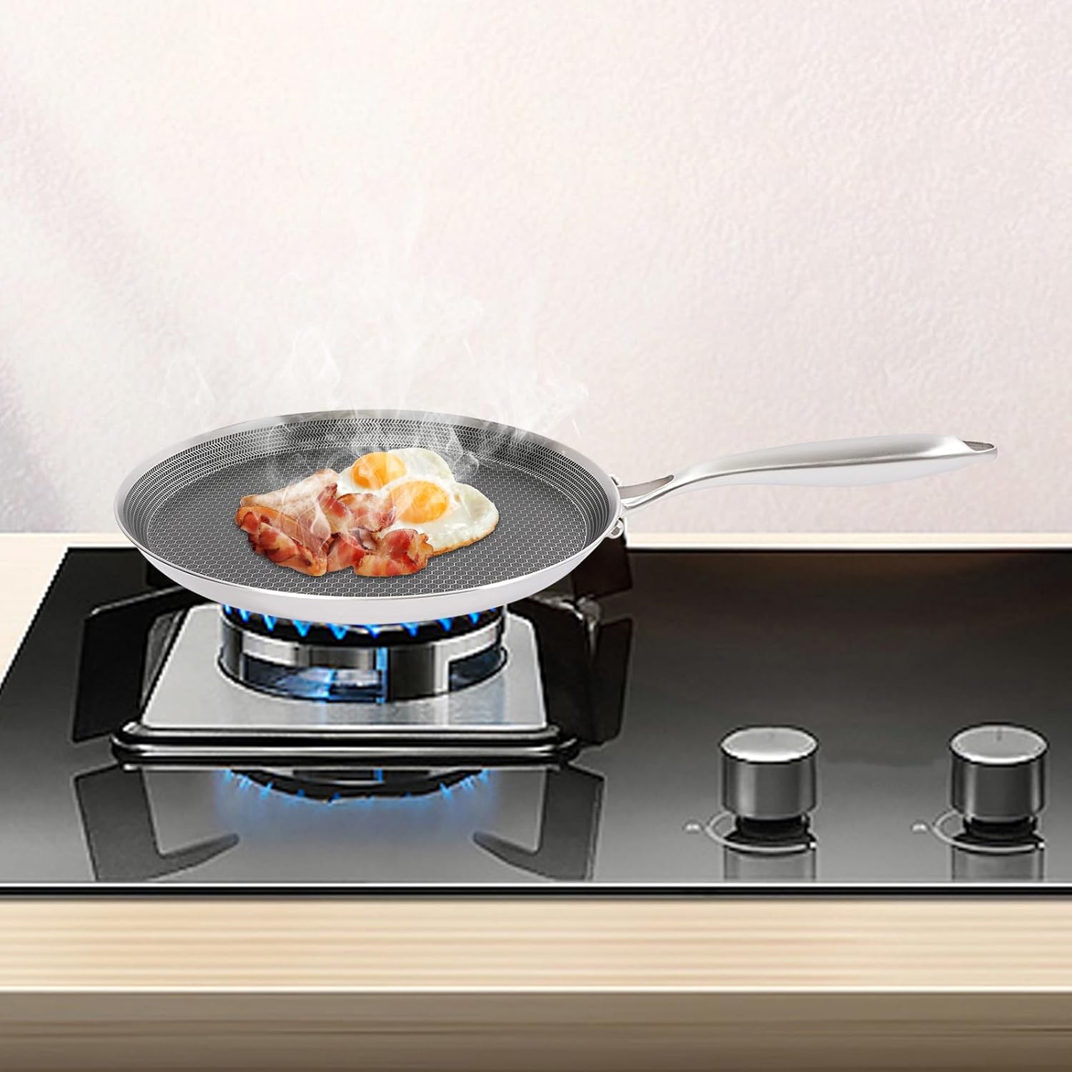 Stainless Steel Crepe Pan Nonstick, Honeycomb Dosa Pan for Induction Stove, Scratch Resistant Tawa Pancake Pan, Flat Skillet for Tortillas Eggs, Dishwasher Safe Crepe Pan