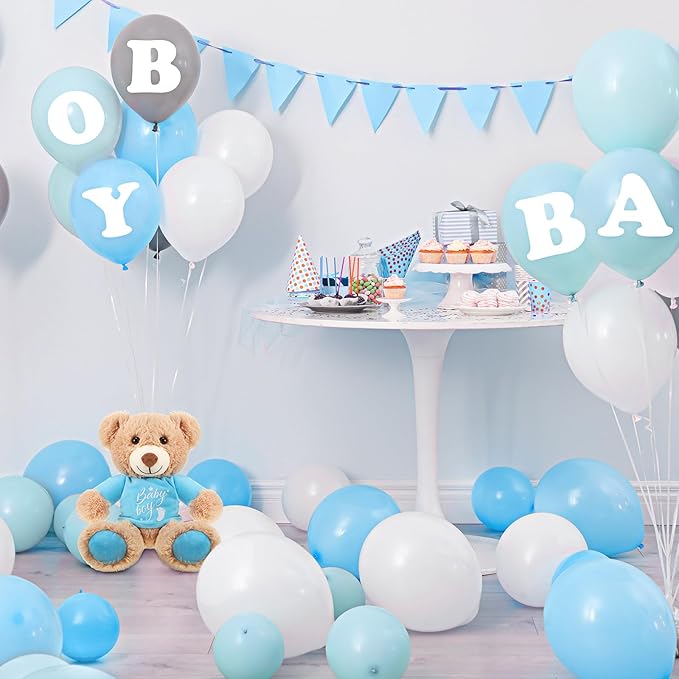 5 Ositos de Peluche Rellenos Azules para Decoración de Baby Shower miniatura 4