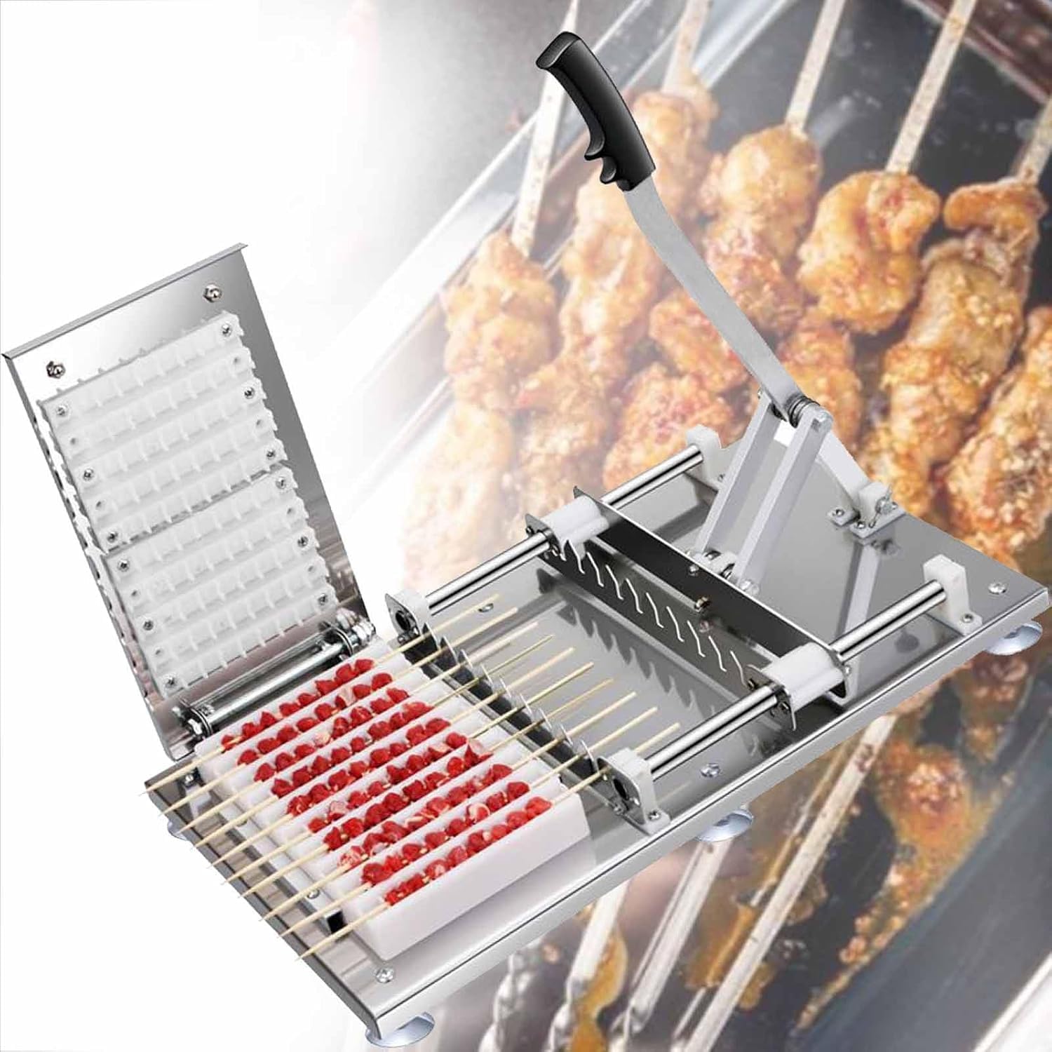 Macchina manuale per spiedini di carne, in acciaio inox, con 4 modelli, per feste di famiglia, barbecue