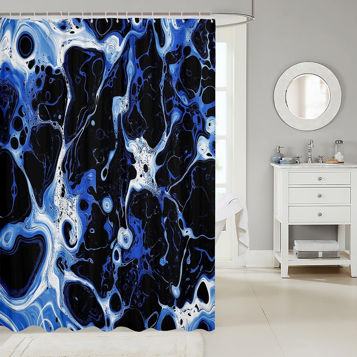 Erosebridal Black Navy Blue Bathroom Accessories Watercolor Abstract Shower Curtain Aesthetic Marbling Fluid Artwork Bathroom Curtain for Kids Adults 72" Wx72 L Modern Fashion Shower Decor image 2
