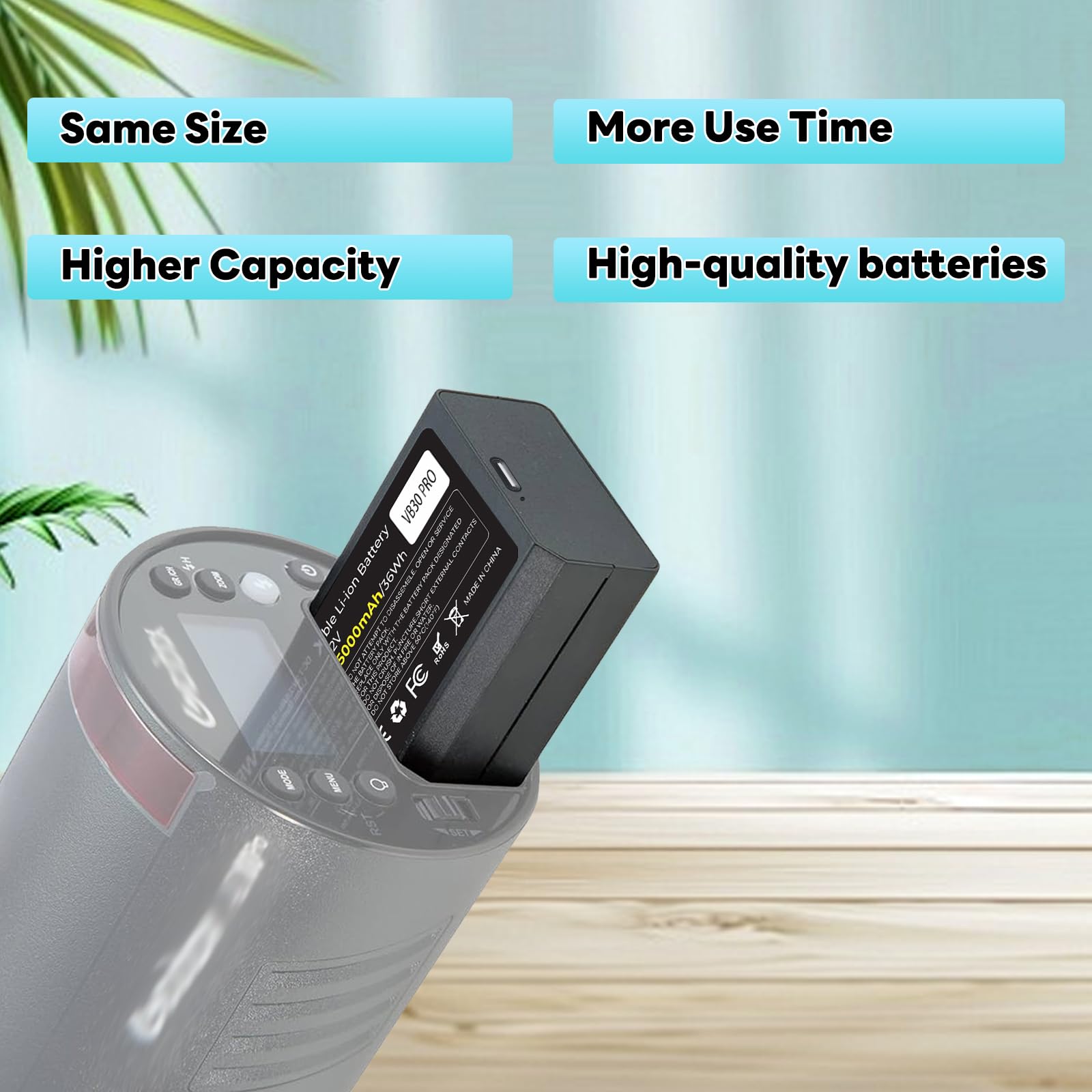 5000mAh VB30 Ersatzakku für V100 V1Pro V1, Akku für USB-C-Anschluss für V1ProC V1ProS V1ProN V1S V1C V1N V1F V1O V1P V100C V100N V100S V860III-S V860III-C V860III-N Kamera-Blitzgerät Speedlite