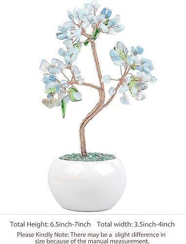 Miniatura 2 de mookaitedecor Árbol de dinero de cristal aguamarina con base de cerámica, adorno de árbol bonsái Feng Shui para decoración de oficina y hogar, 6.5-7