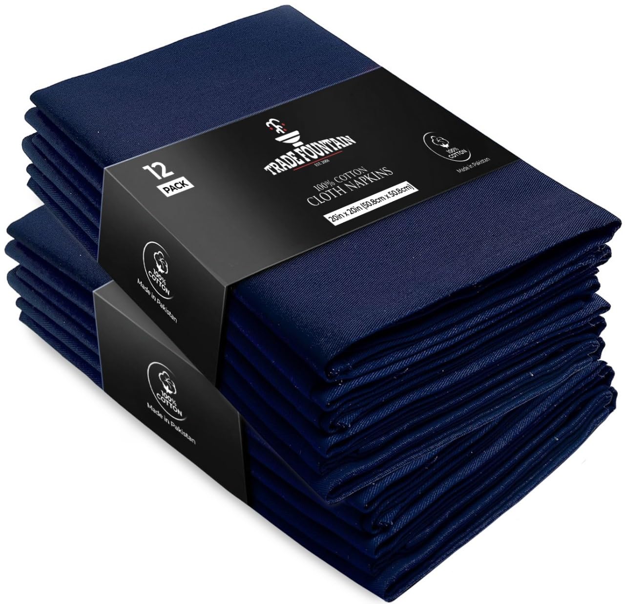 Trade Fountain Cloth Napkins Cotton [12 Pack] - 51 x 51 cm Extra Large Reusable Serviettes - Oversized Reusable Napkins - 100% Pure Cotton - Premium Dinner Napkins (BLUE, Extra Large)