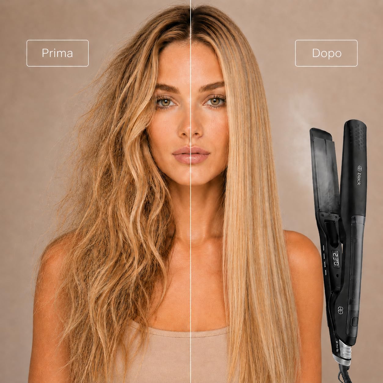 Golden Goods Piastra per capelli 2 in 1 Steampod Pro Vapore potente, Steampod Black Edition per capelli lisci e ricci, piastra capelli