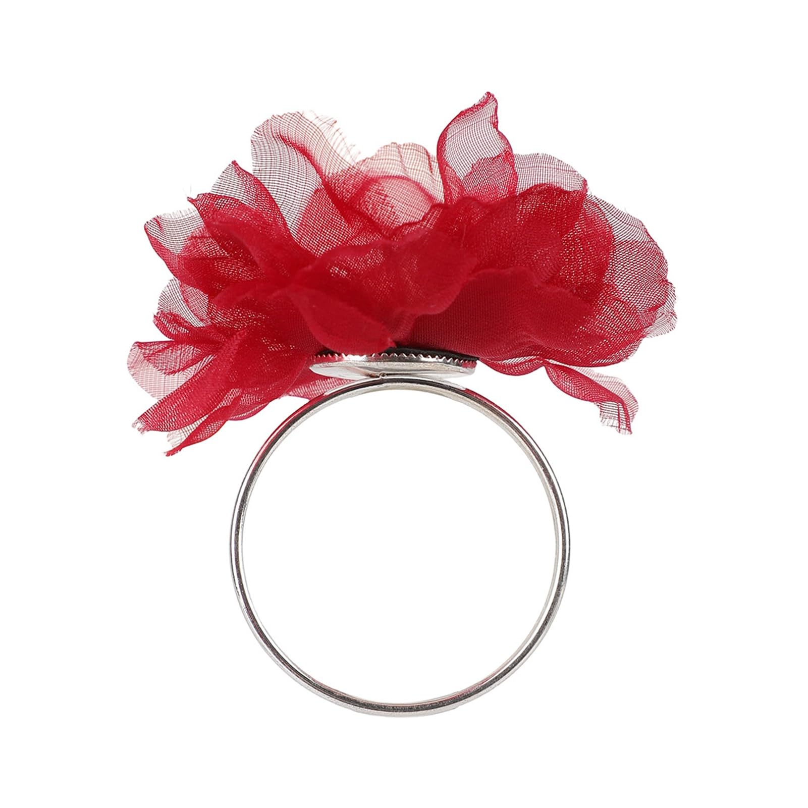 Napkin Rings, Organza Flower Napkin Ring, Rustic Farmhouse Boho Napkins Rings for Table Setting Serviette Ring Holder, Dining Table Decoration Red
