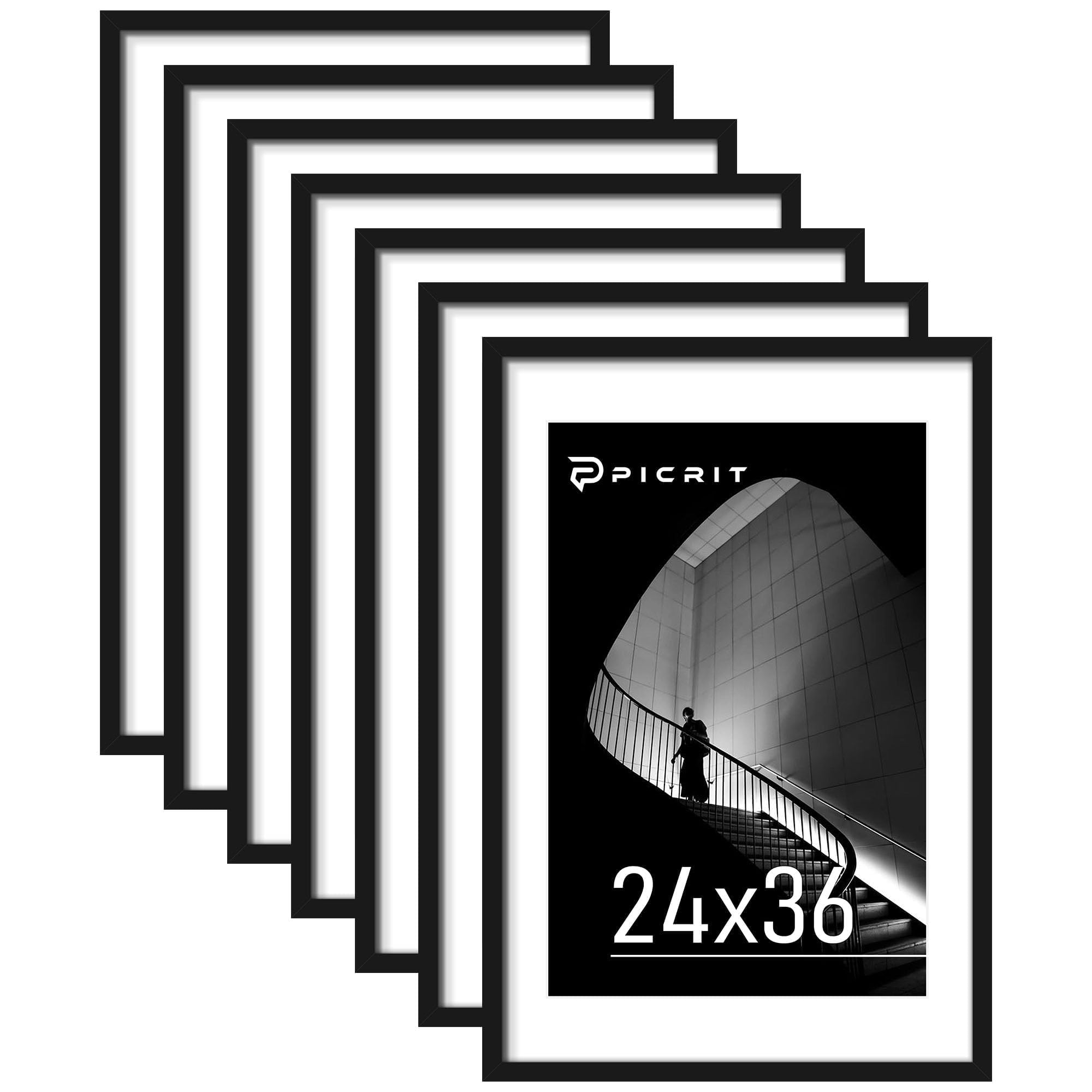 Picrit 24x36 Poster Frame Set of 7, Black Wall Gallery Picture Frames